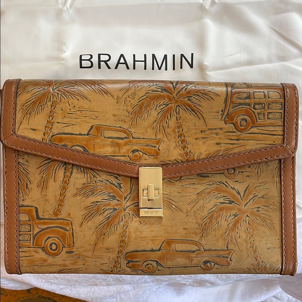 Brahmin Brown Embossed Clutch with Gold Clasp